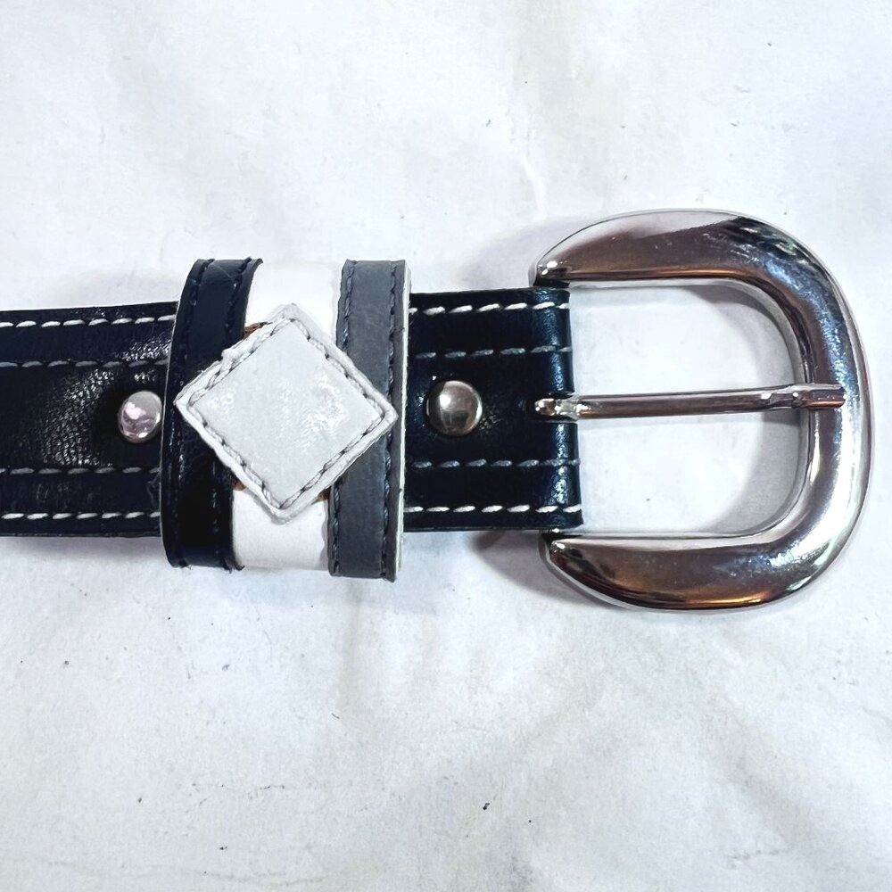 Unisex 34" Eurometal Black Leather‎ Belt Silver-tone Buckle 1.25" Wide Italian
